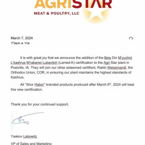 AgriStar Announces New Kosher Certification Partnership with Lamed-K Following Recent Changes